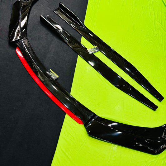 Universal 6pc Redlip Splitter | Red & Black | Front + Sides ABS