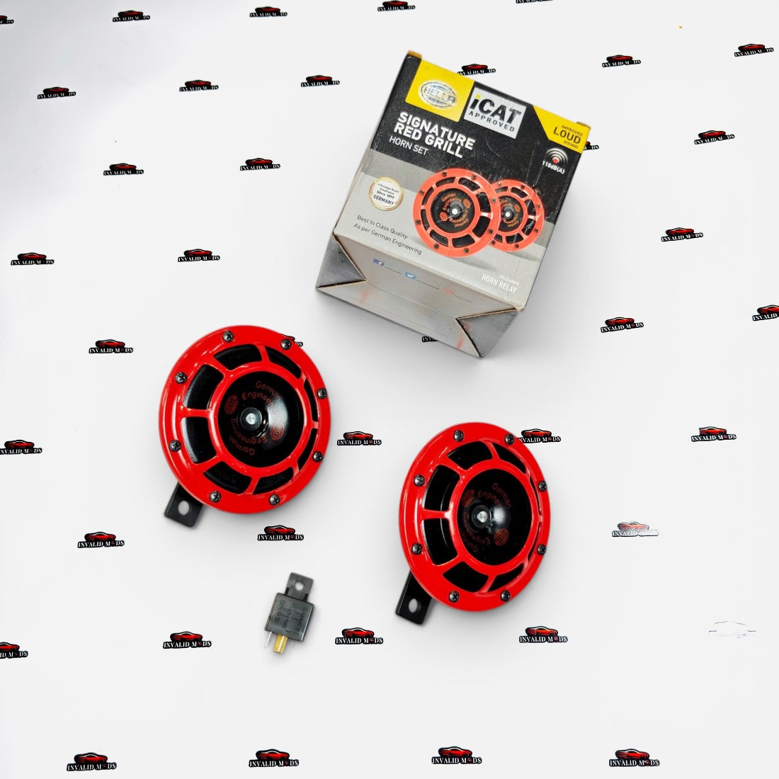 Hella Red Grill Super Tone Horn Set | Loud 12V Performance Car Horns