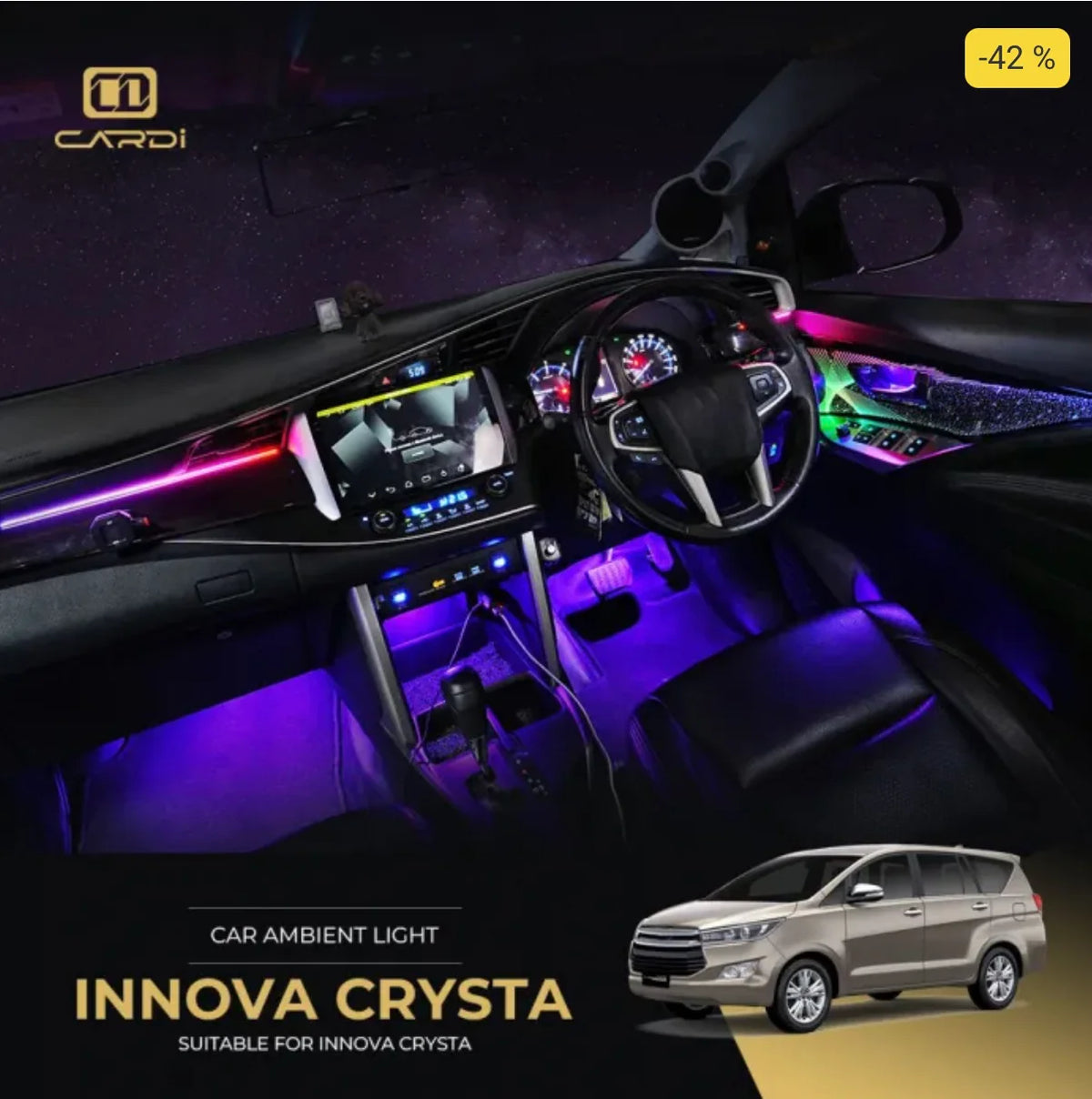 CARDI D12 OEM-Style Ambient Light Kit for Toyota Innova Crysta (2016+) – 18-Piece Interior LED Set