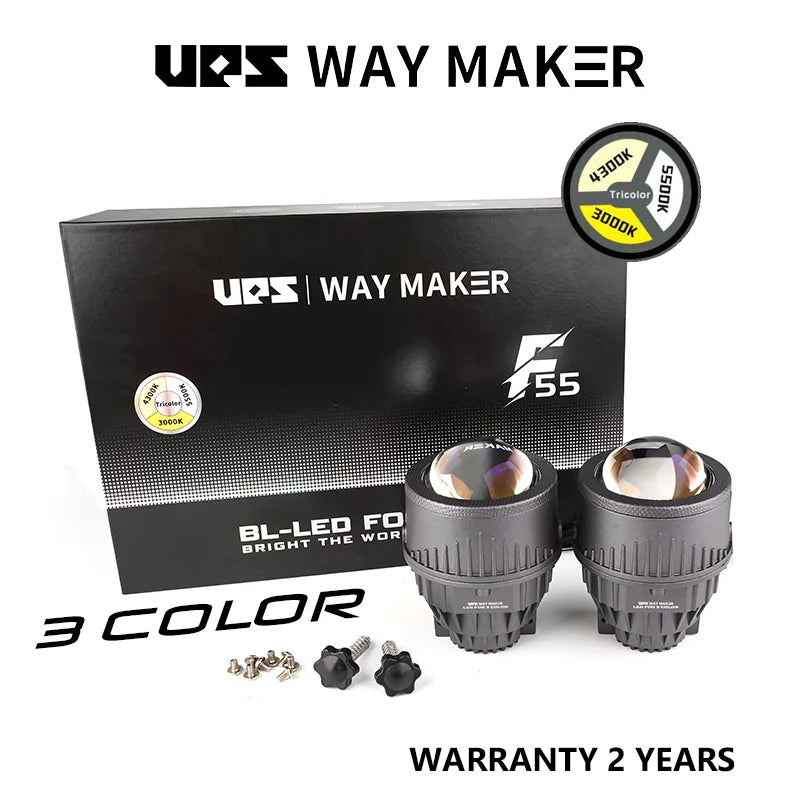 UPS Way Maker F55 3-Inch Tri-Color Bi-LED Projector Fog Lamp – Universal Fit