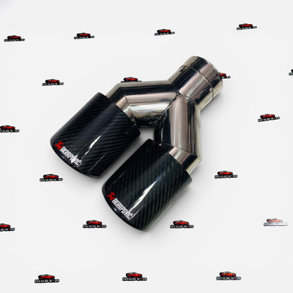 Akrapovic Style Dual Exhaust Tip –|Glossy Carbon Fiber Finish (Universal Fit) (74-79mm)