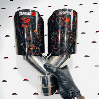 Akrapovic Style Red Forged Carbon Dual Exhaust Tip | Universal Stainless Steel Performance Upgrade