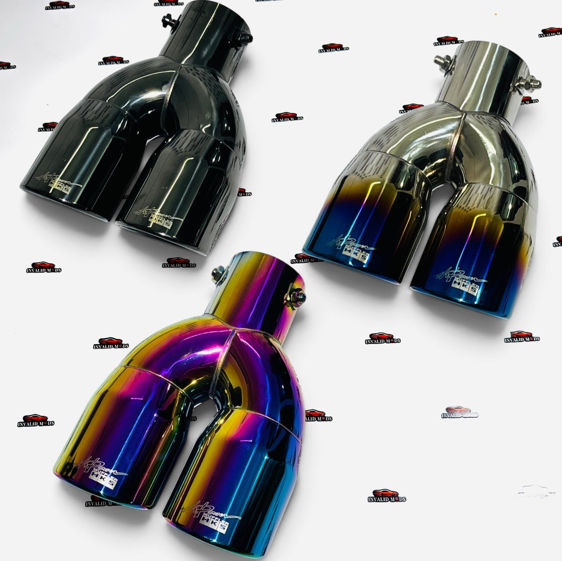 HKS Style Dual Exhaust Muffler Tips | Burnt, Rainbow & Gloss Black Finishes | Universal Performance Exhaust Tips
