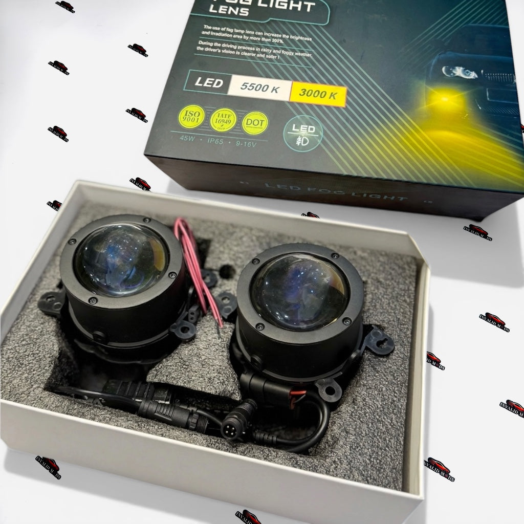 AES 3-Inch LED Fog Lamps with Blue Lens – High-Performance Car Fog Lights