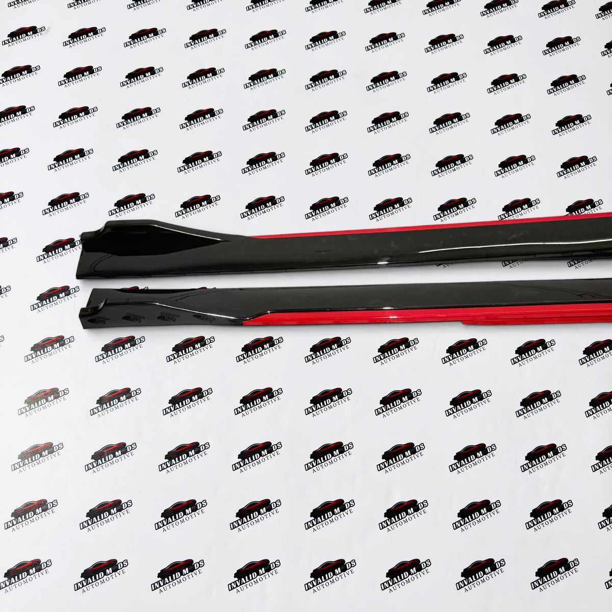 Universal 240 Side Skirt Extensions | Gloss Black with Red Accent Lip