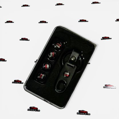 Car Tyre Air Valve Caps Set of 4 with Keychain | Brand Logo Design