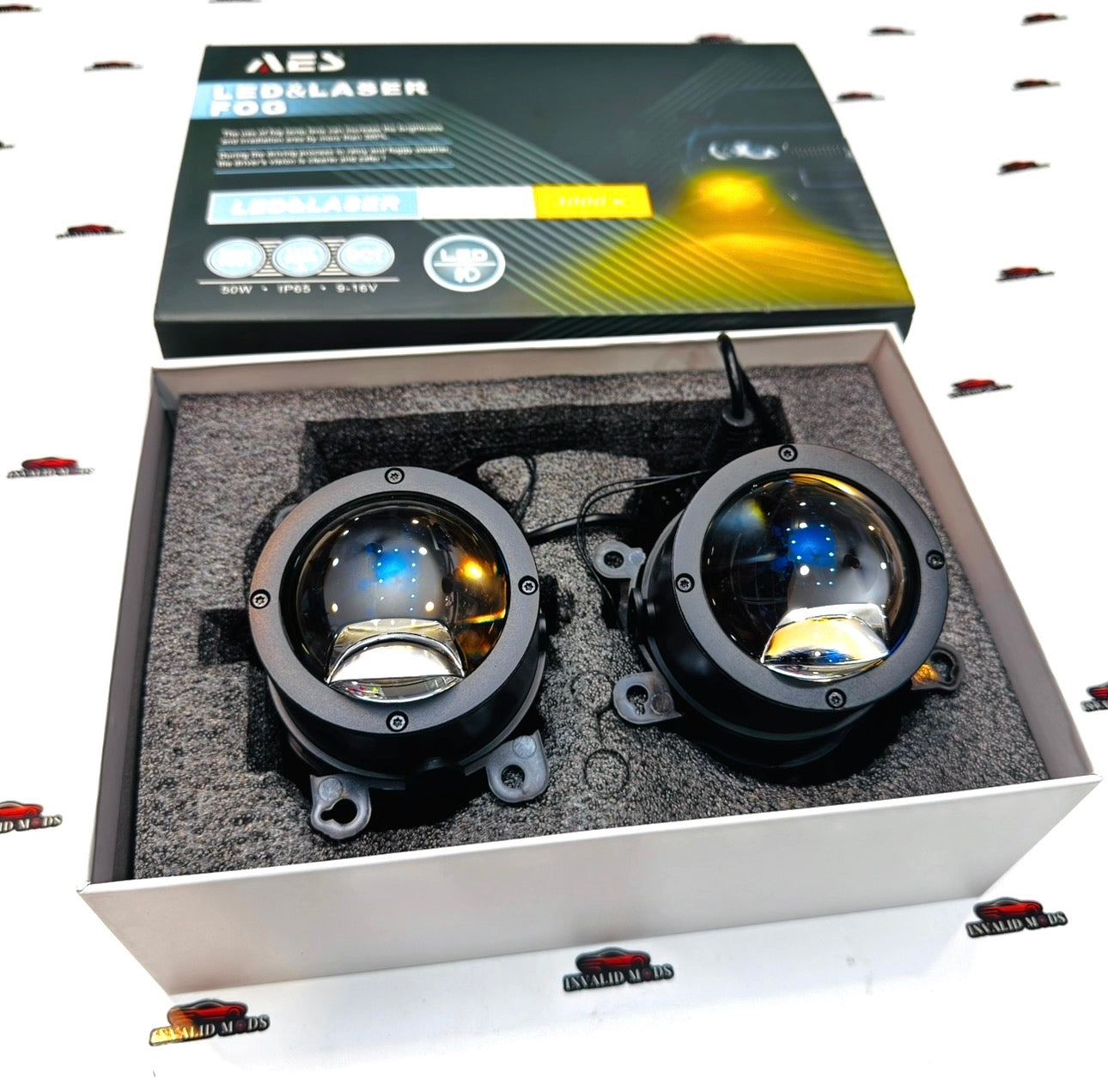 AES 3-Inch LED Laser Fog Lamps with Blue Lens – High-Performance Car Fog Lights