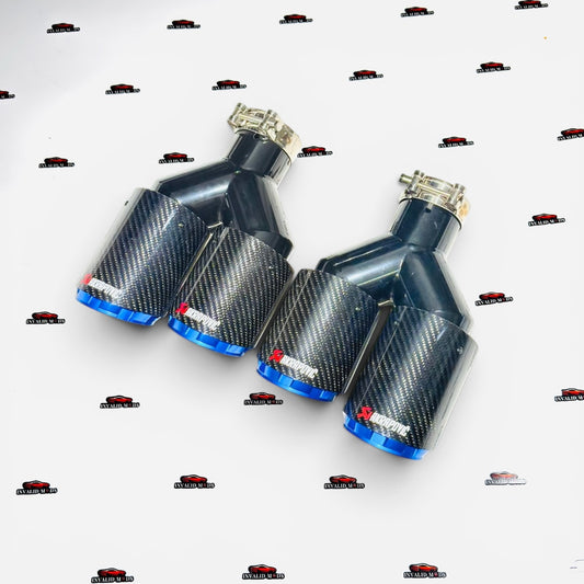 Akrapovic Dual Exhaust Tip | Blue Outlet Carbon Fiber Finish | Universal Performance Exhaust Tip (1pc))