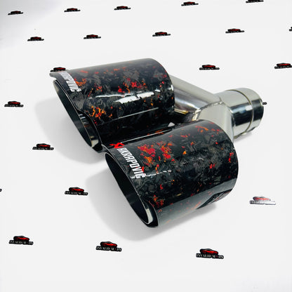 Akrapovic Style Red Forged Carbon Dual Exhaust Tip | Universal Stainless Steel Performance Upgrade