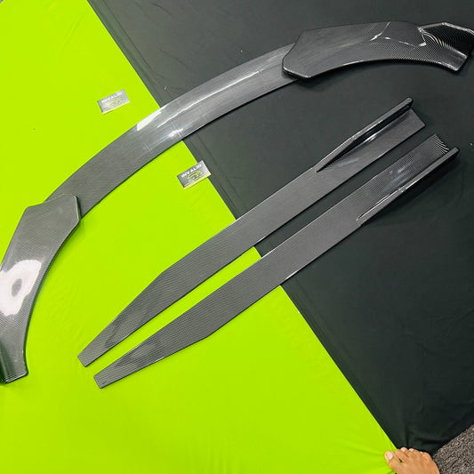 Universal 5 Pc Front Splitters & Side Skirts | Carbon Fiber | ABS