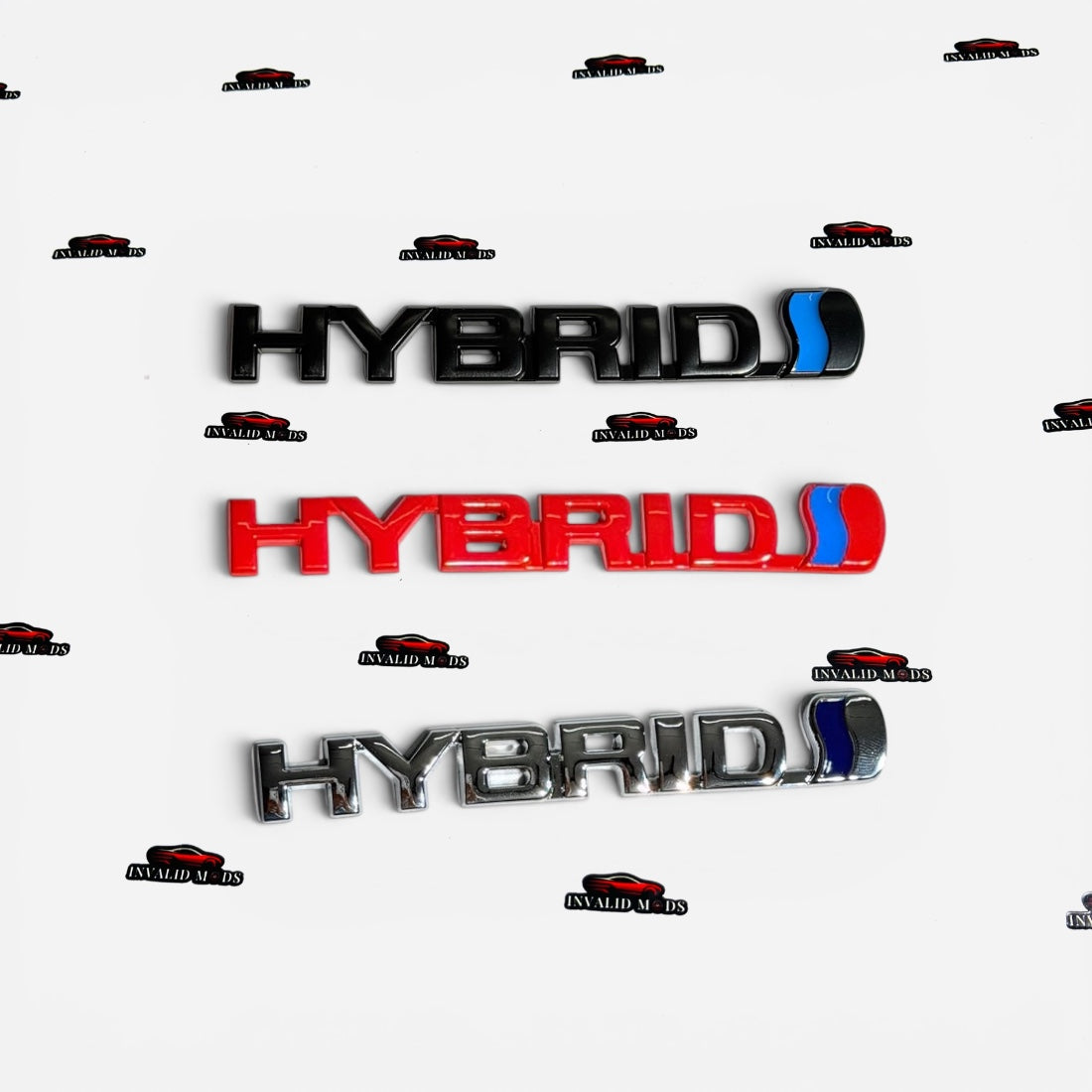 HYBRID Emblem Sticker | Premium Aluminium Badge in Multiple Color Options