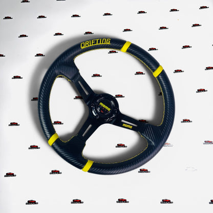 MOMO Drifting Steering Wheel – Carbon Fiber Grip with Color Accents | Performance Racing Steering Wheel