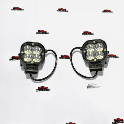 HJG 4-Lens Mini Auxiliary LED Lights with Yellow Cover | High-Intensity Aftermarket Fog Lights for Cars & Bikes
