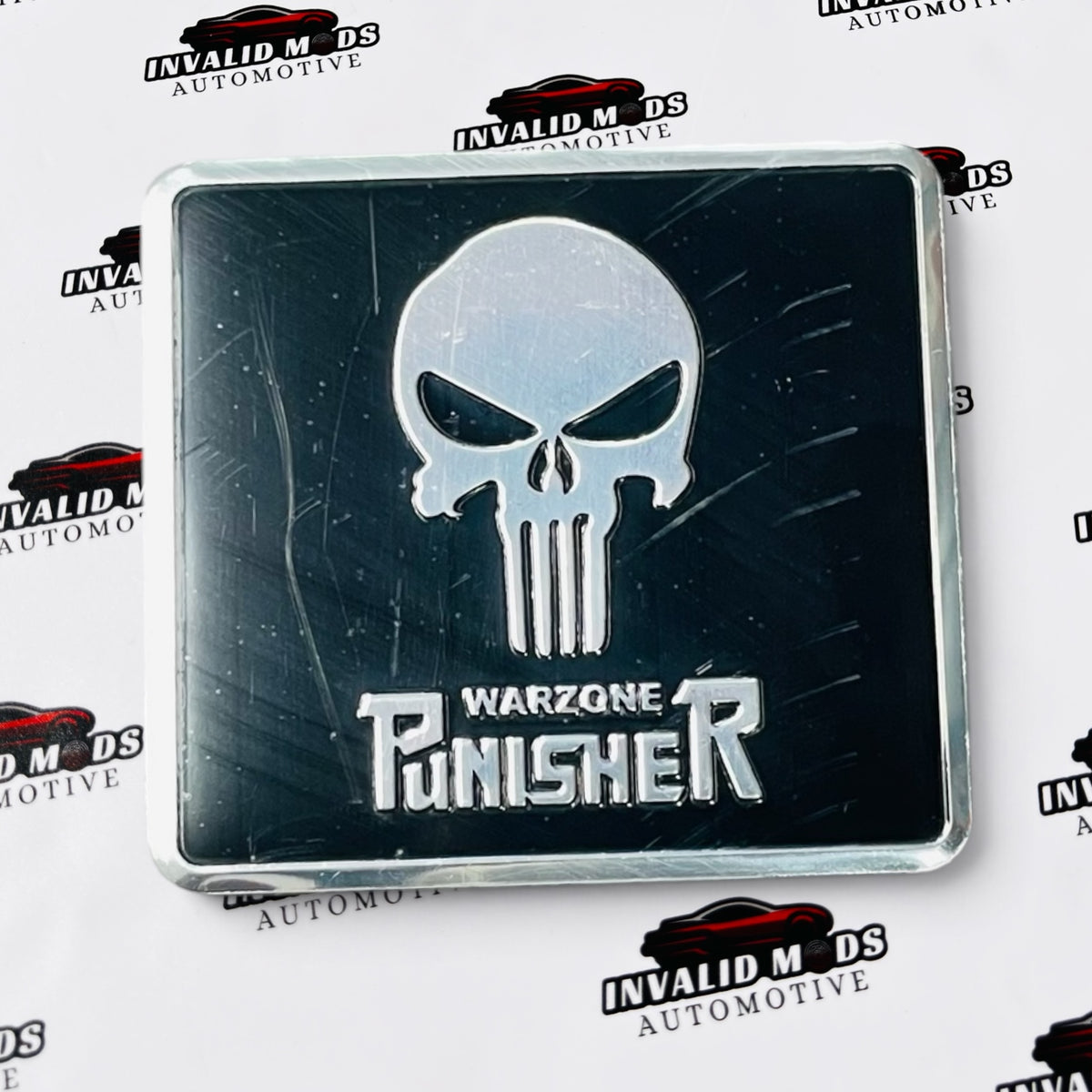 Warzone Punisher Car Exterior Sticker | Premium Metal Badge in Black & Red