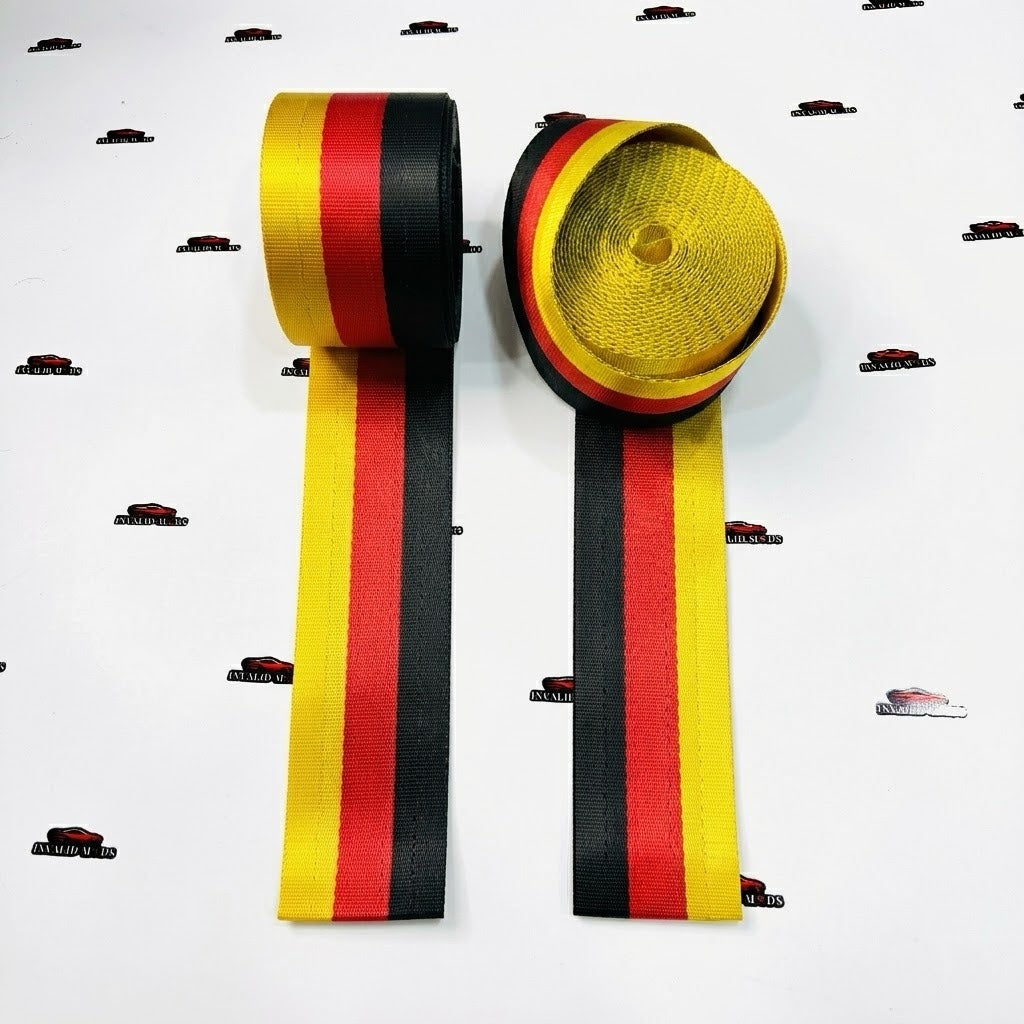 German Flag Seat Belt Webbing – Universal Tricolor Polyester Strap | Black Red Yellow Seat Belt Replacement