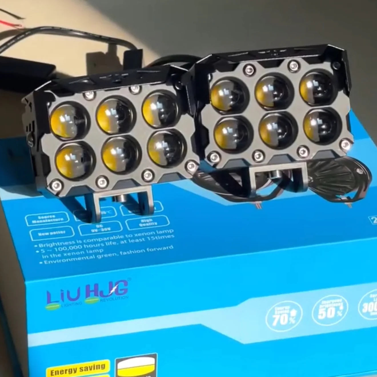 HJG 6 Lens Dual Line Auxiliary LED Lights – High-Intensity Waterproof Off-Road Driving Lamps for Motorcycles and Cars (Pair)
