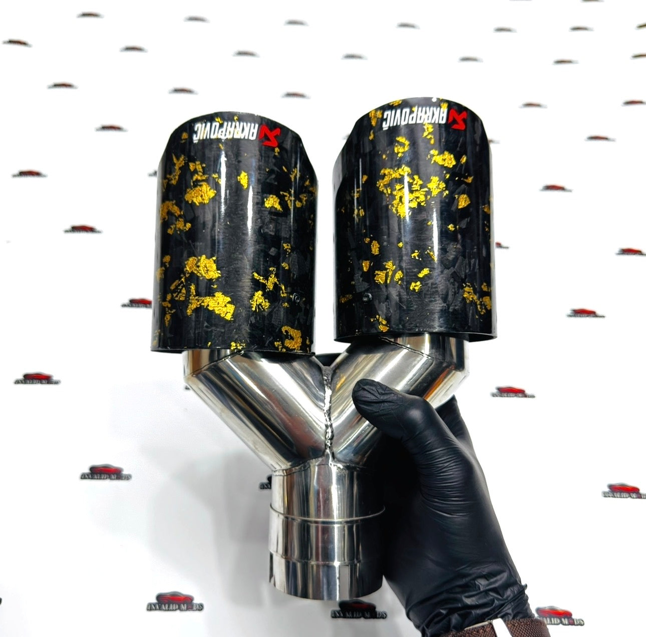 Akrapovic Dual Exhaust Tip | Golden Forged Carbon Akra Dual Tip