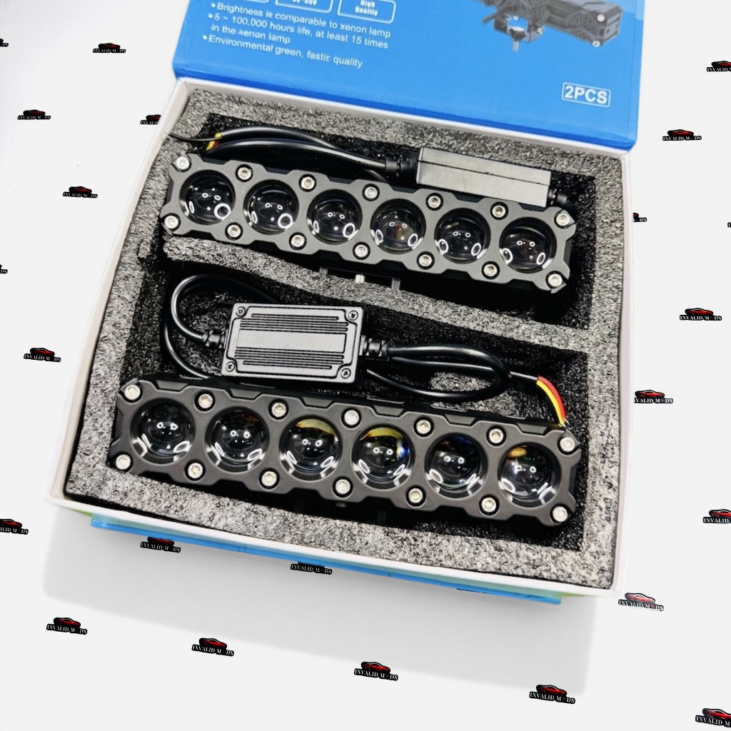 HJG 6-Lens 180W Auxiliary Lights & 6-Lens with Devil eye | High Power LED Fog Lamps for Cars & Bikes
