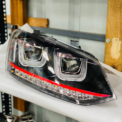 Volkswagen Polo UU Style Red Line Projector Headlights – Aftermarket LED Headlamp Upgrade