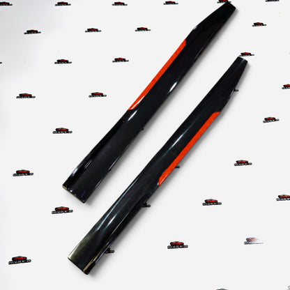 Universal Side Skirts Glossy Black with Red Accent | Sporty Side Extensions Kit