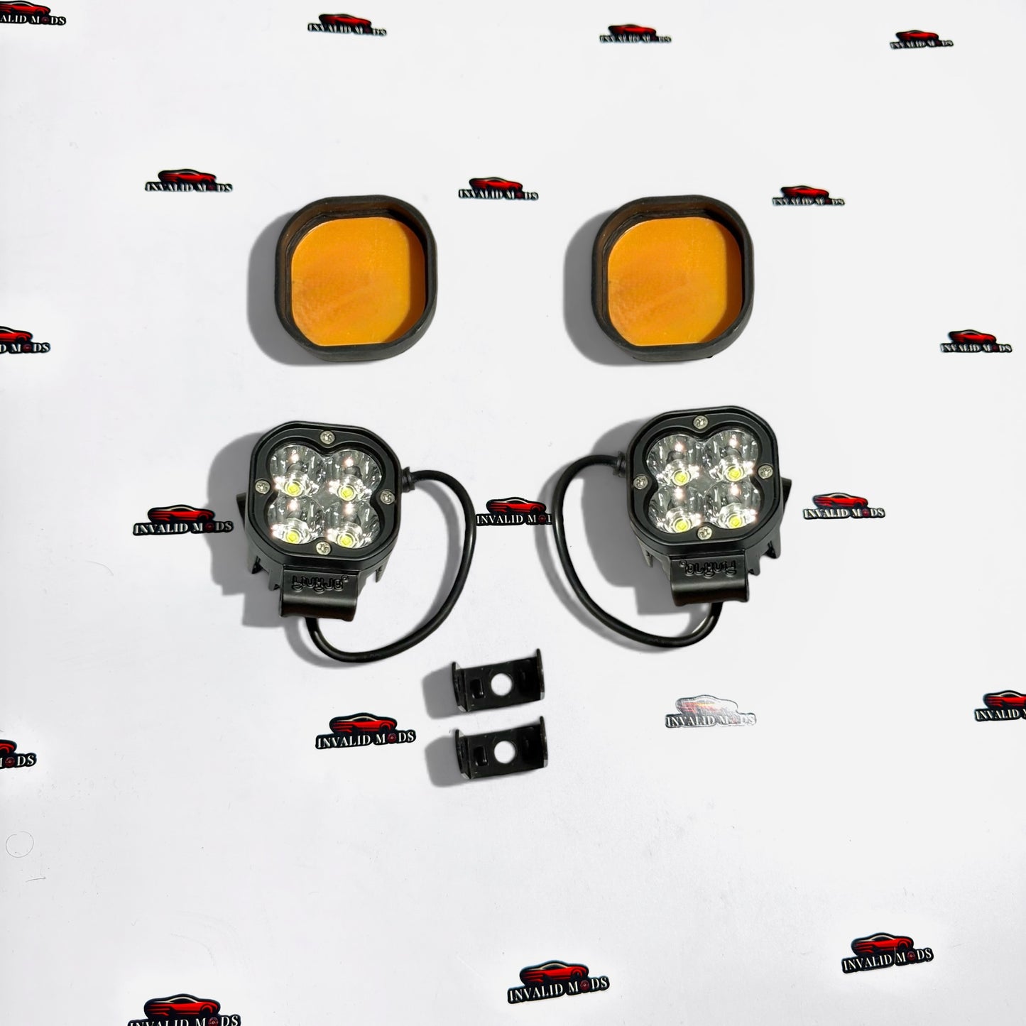 HJG 4-Lens Mini Auxiliary LED Lights with Yellow Cover | High-Intensity Aftermarket Fog Lights for Cars & Bikes