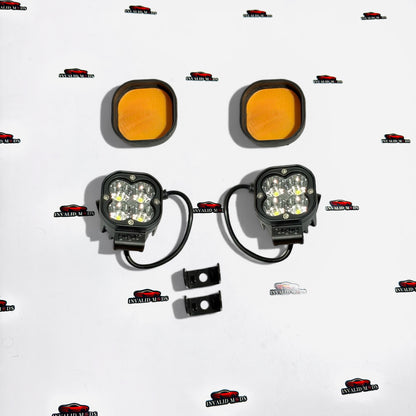 HJG 4-Lens Mini Auxiliary LED Lights with Yellow Cover | High-Intensity Aftermarket Fog Lights for Cars & Bikes