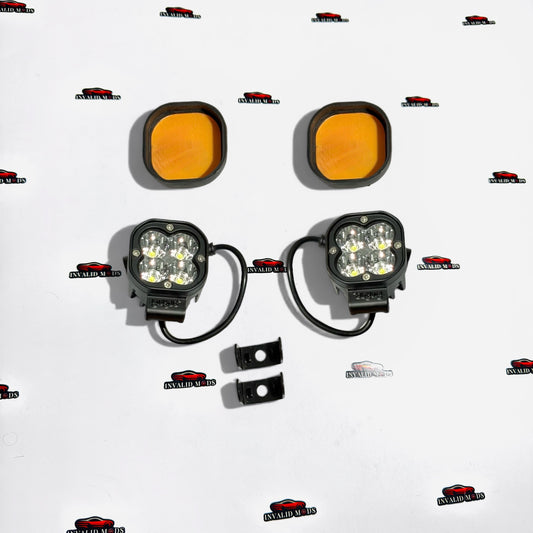 HJG 4-Lens Mini Auxiliary LED Lights with Yellow Cover | High-Intensity Aftermarket Fog Lights for Cars & Bikes