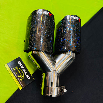 Akrapovic Dual Exhaust Tip | Blue Forged Carbon Akra Dual Tip
