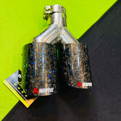 Akrapovic Dual Exhaust Tip | Blue Forged Carbon Akra Dual Tip