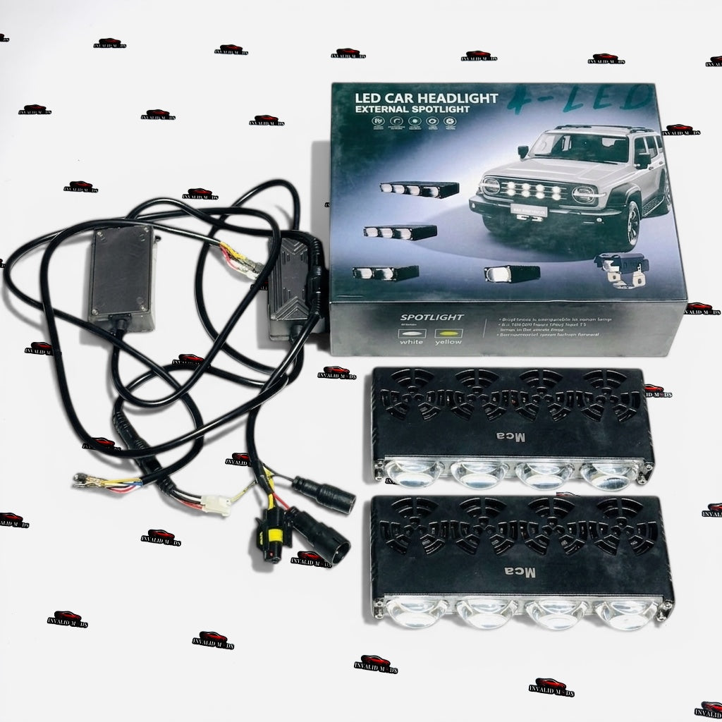4 LED Auxiliary Spotlight Lights (Set of 2) | Dual Color White & Yellow Beam | High-Range Bright LED Lamps for Cars