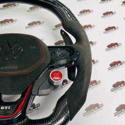 VW Virtus OG Carbon Fiber & Alcantara Steering Wheel with Paddle Shifters & Start Button