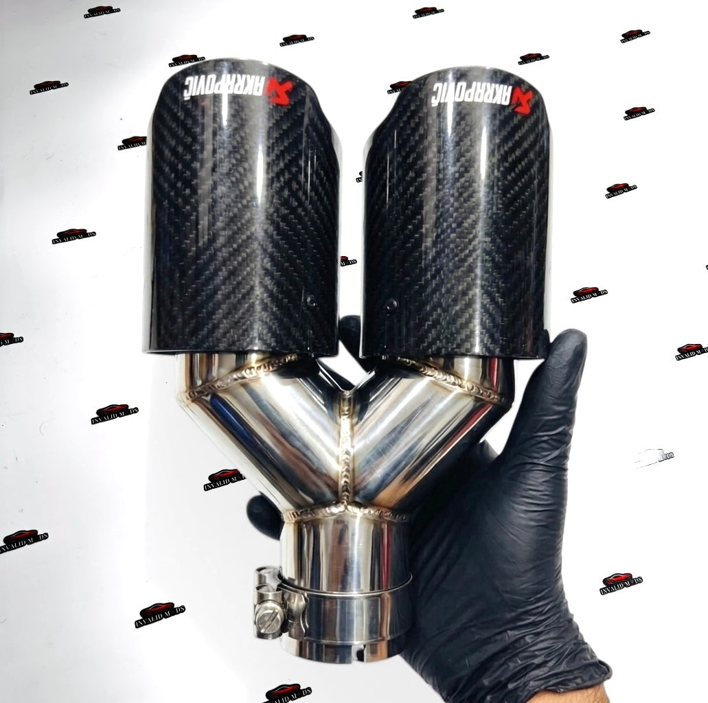 Akrapovic Style Carbon Fiber Exhaust Tip – Dual Outlet Gloss Finish | Universal Fit