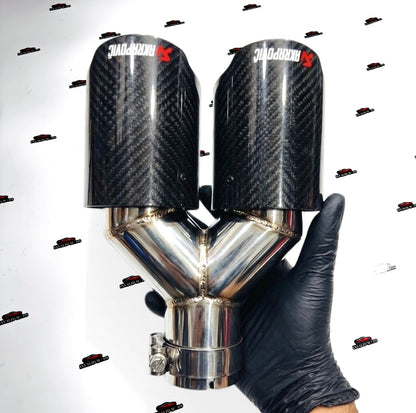 Akrapovic Style Carbon Fiber Exhaust Tip – Dual Outlet Gloss Finish | Universal Fit
