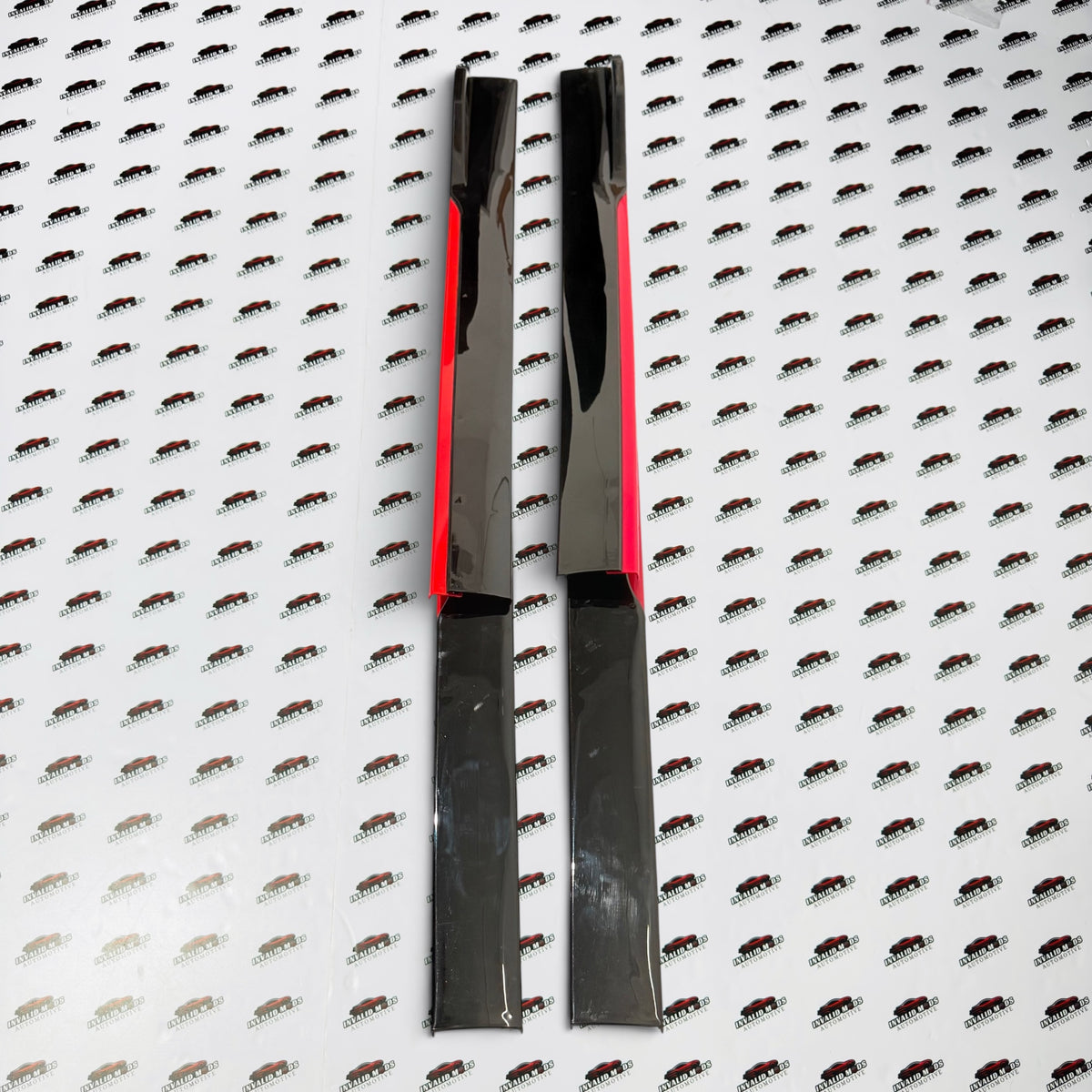 Universal 240 Side Skirt Extensions | Gloss Black with Red Accent Lip