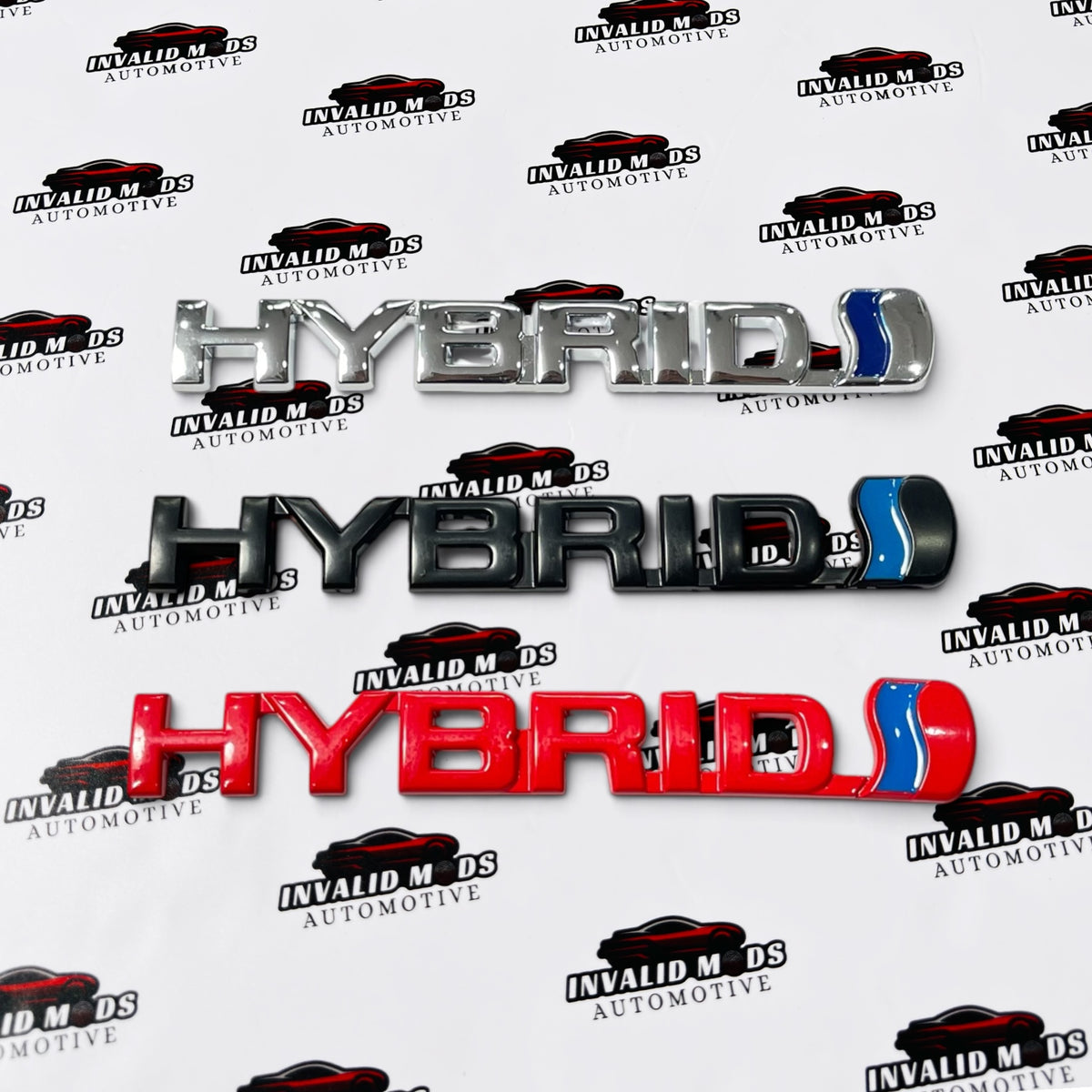 HYBRID Emblem Sticker | Premium Aluminium Badge in Multiple Color Options