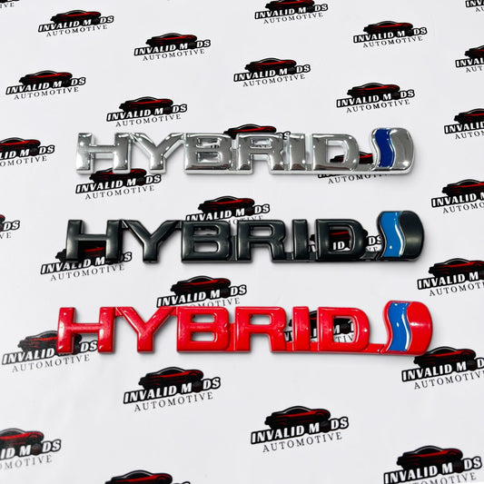 HYBRID Emblem Sticker | Premium Aluminium Badge in Multiple Color Options