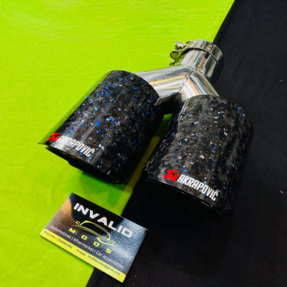 Akrapovic Dual Exhaust Tip | Blue Forged Carbon Akra Dual Tip