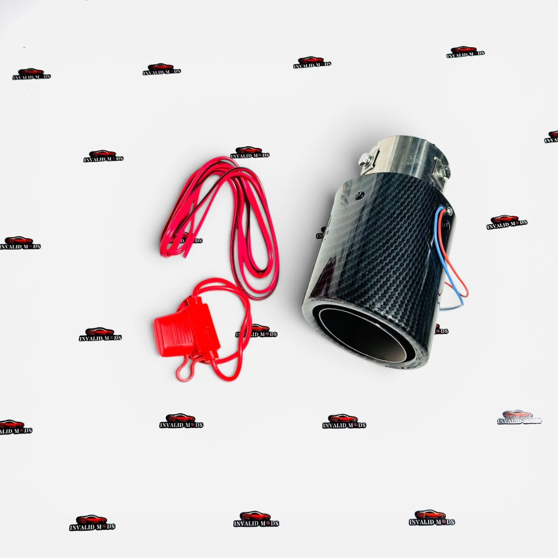 LED Exhaust Tip | Carbon Fiber Style Finish | Single Outlet with Red LED Glow | Universal Performance Exhaust Tip