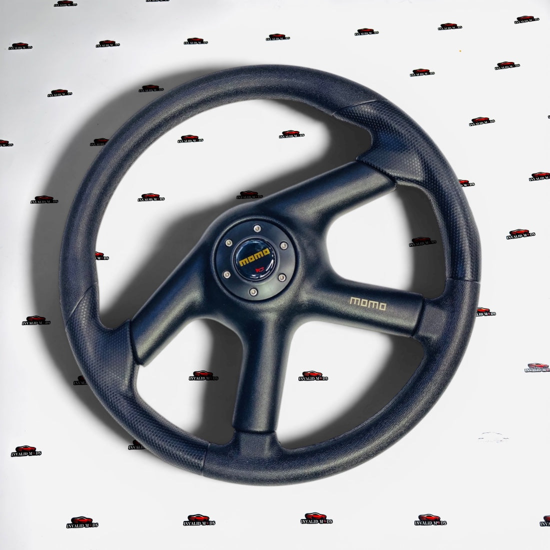 MOMO 4-Spoke Black Leather Steering Wheel | Universal Racing Sport Grip