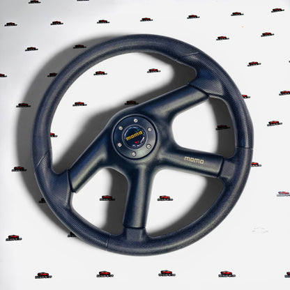 MOMO 4-Spoke Black Leather Steering Wheel | Universal Racing Sport Grip