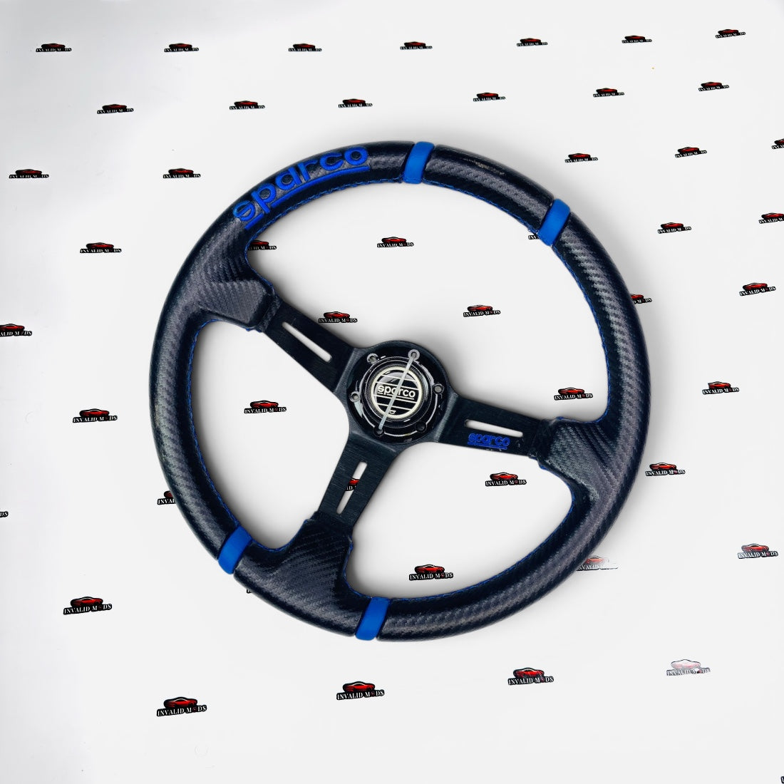 Sparco Carbon Fiber Style Racing Steering Wheel with Blue Stitching | Universal Performance Upgrade