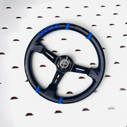 Sparco Carbon Fiber Style Racing Steering Wheel with Blue Stitching | Universal Performance Upgrade