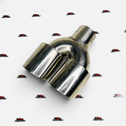 Dual Square Exhaust Tip | Premium Gloss Silver Dual Outlet Stainless Steel Exhaust Tip | Universal Fit