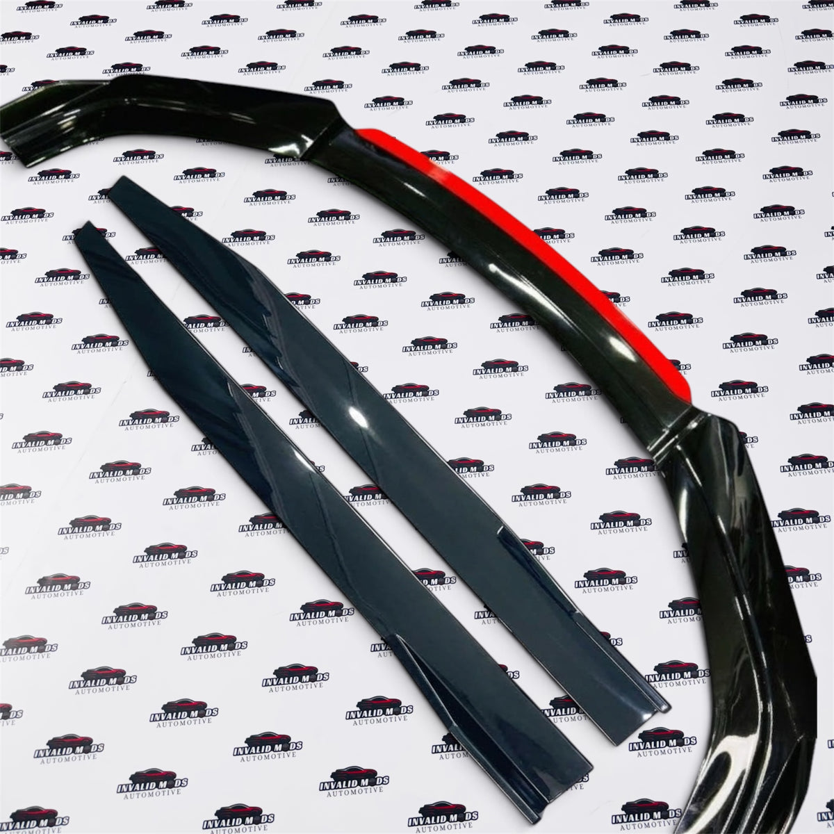 Universal Front Red Lip Splitter & Front + Sides | Gloss Black Aerodynamic Design
