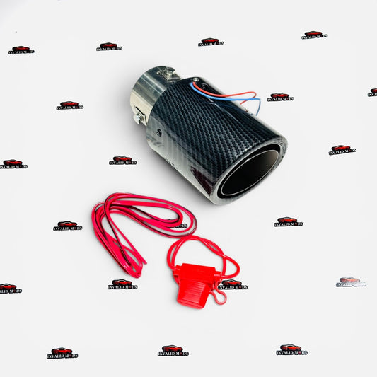 LED Exhaust Tip | Carbon Fiber Style Finish | Single Outlet with Red LED Glow | Universal Performance Exhaust Tip