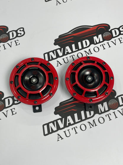 Hella Red Grill Super Tone Horn Set | Loud 12V Performance Car Horns