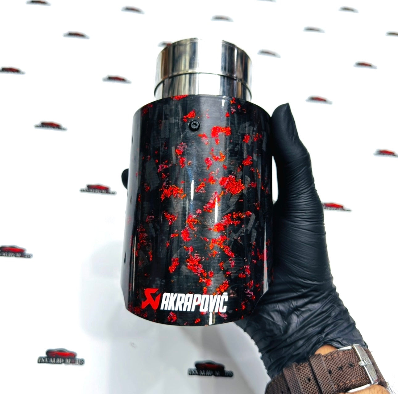 Akrapovic-Style Red Forged Carbon Exhaust Tip – Single Outlet | Universal Performance Upgrade