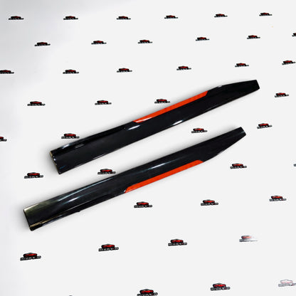 Universal Side Skirts Glossy Black with Red Accent | Sporty Side Extensions Kit