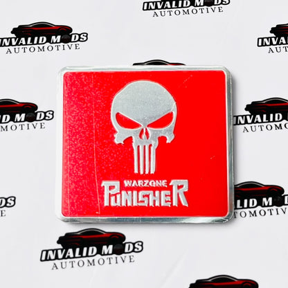 Warzone Punisher Car Exterior Sticker | Premium Metal Badge in Black & Red