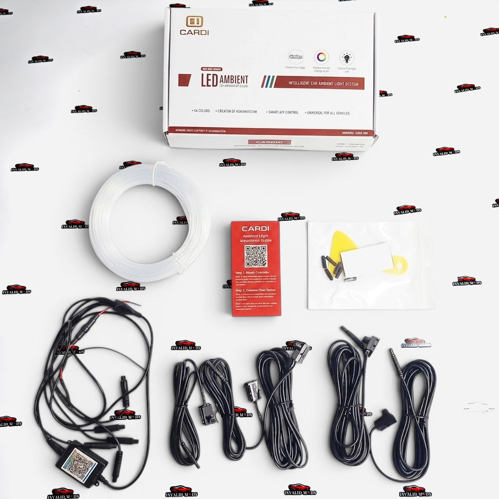 CARDI 12V RGB Fiber Ambient Interior Lighting Kit – Bluetooth App Control, Universal Car LED Lighting